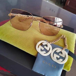 GUCCI Sunglasses Anti-UV Fashion Square Gold Frame